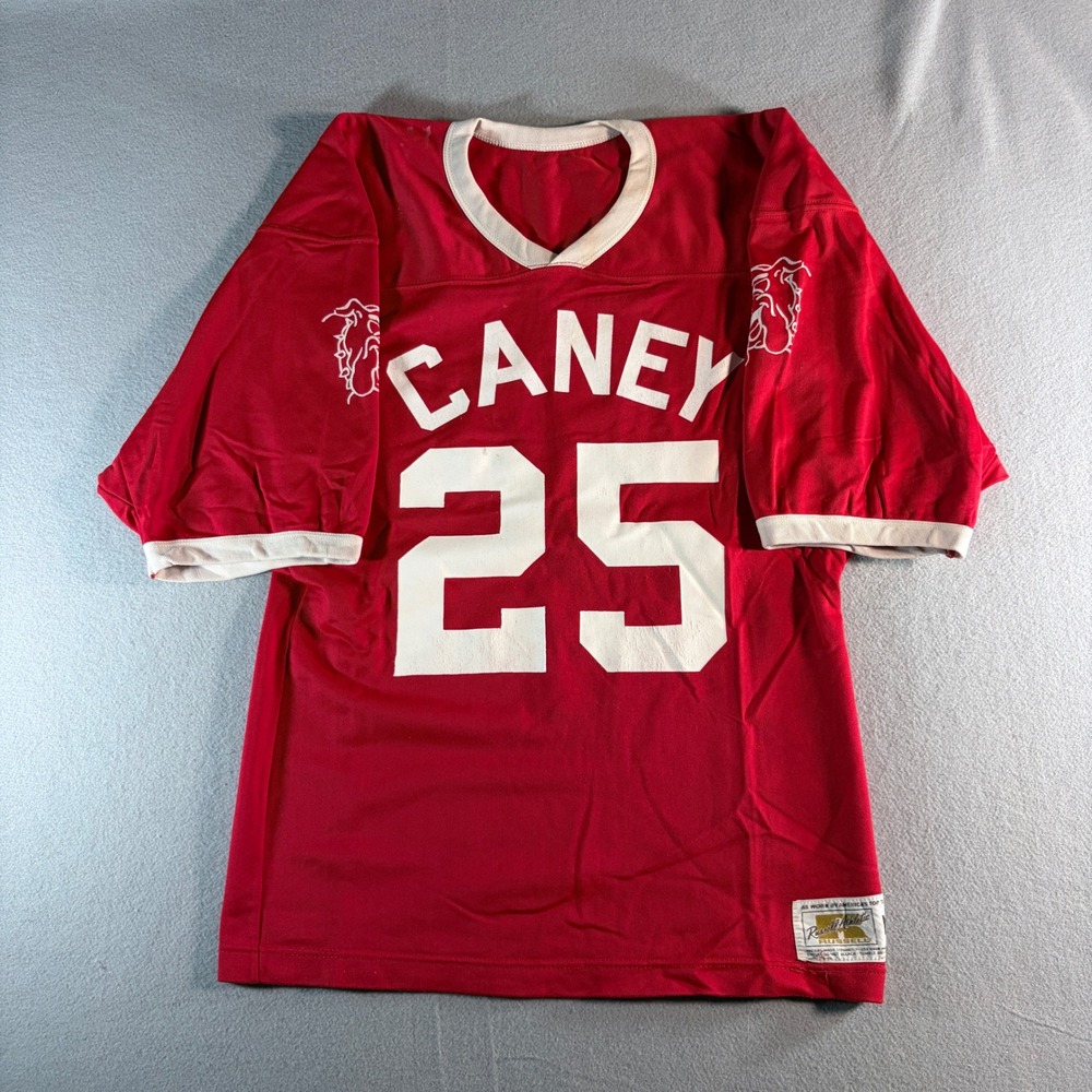 Vintage Russell Athletic Caney Bulldog Football Jersey Red White Mens Medium 80s